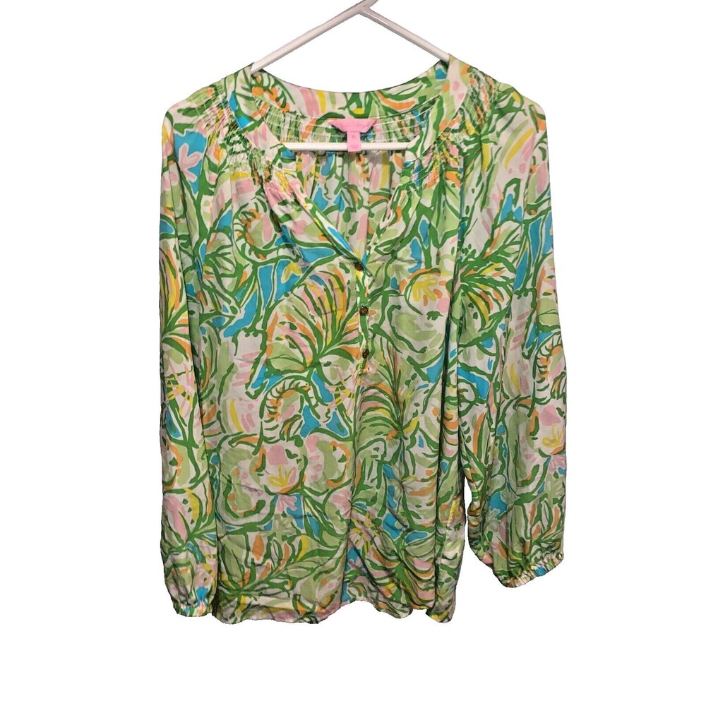 Lilly Pulitzer Shirt Womens Size XL Floral Print Top Tunic Coastal Summer Vacay